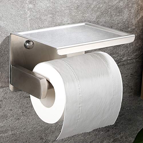 RUICER Portarrollos Para Papel Higiénico - Portarrollos Baño Adhesivo Porta Papel Higienico con el Teléfono Móvil Estante de Almacenamiento, Acero Inoxidable