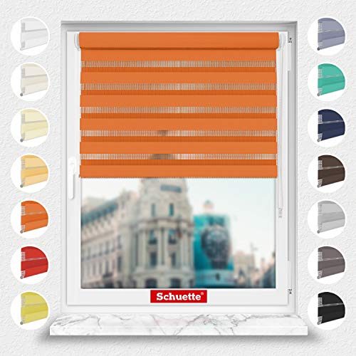 Schuette® Estor enrollable sin agujeros y con agujeros 2 en 1 ● día y noche doble rollo colección: naranja dulce ● 90 x 130 cm (ancho x alto) ● Suprafix Klemmfix = Klemmfix 2.0 ● 60s montaje con vídeo