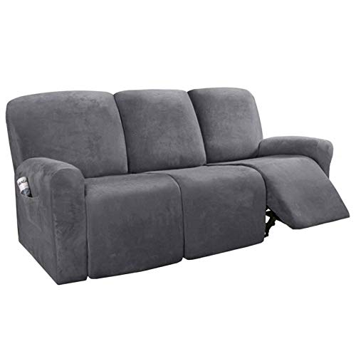 SHAFAJNC Funda de Sofá Reclinable con Bolsillo 1/2/3/4 Plazas Terciopelo Fundas de Brazos Funda de Sillón Relax Protector de Muebles Cubre con Bucles Elásticos Gruesos-D-3 Plazas