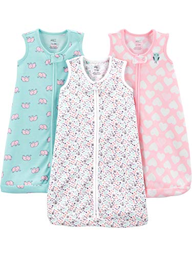 Simple Joys by Carter's 3-Pack Poly Sleeveless Sleepbag Baby-Wearable-Blankets, Corazones/Florales, 0-3 Meses, Pack de 3