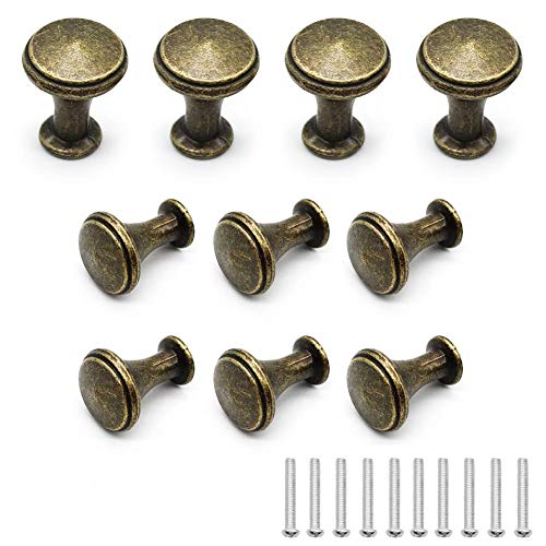 SJUNJIE 10 Piezas Pomo de Armario Redondos 20mm Vintage Tiradores de Muebles Pomos de Puerta Perillas de Cajón para Cajones de Comodas Gabinete Tocador Aparador Cocina(Bronce)