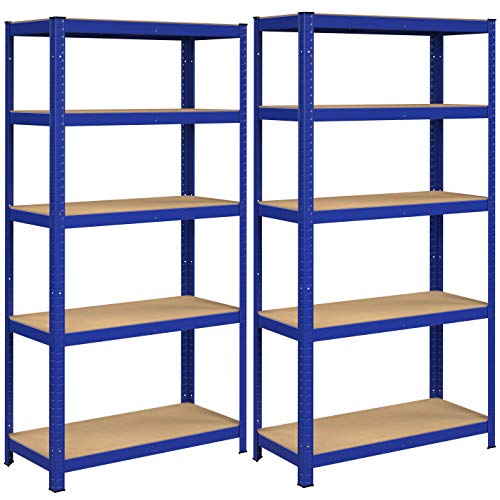 SONGMICS Estantería de 5 Niveles, Estantería para Cargas Pesadas, con Estante Ajustable en Altura, Carga de 875 kg (175 kg por nivel), para Garaje, Sótano, Bodega, 180 x 90 x 40 cm, Azul GLR80BU