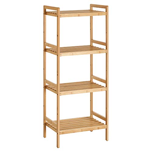 SONGMICS Estantería de bambú de 4 Niveles para baño, Cocina y Dormitorio, 45 x 31,5 x 111 cm, Natural BCB074N01