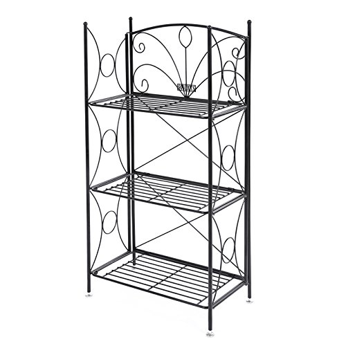 SONGMICS Estantería Decorativa Plegable de Hierro, Soporte para Plantas de Macetas, 3 Niveles, Estilo Retro, Negro GFS102B