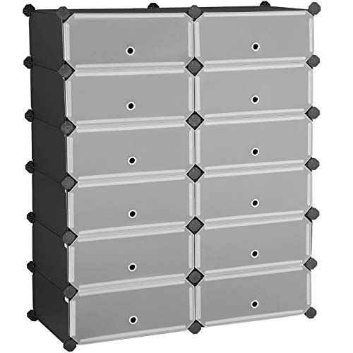 SONGMICS Zapatero con Enclavamiento, Almacenamiento Rectangular, Estantería Modular para Bricolaje de 12 Ranuras, 40 x 30 x 17 cm por Cada Ranura, Armario de Alambre Metálico, Negro LPC26HV1