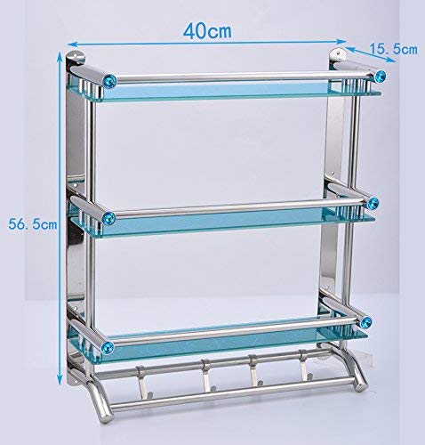 Soporte de pared de baño toalla de baño rack Rieles autoportante de acero inoxidable Baño 3 de doble capa de toallas de cristal del estante colgante de pared de toallas de hardware, los 40Cm loto azul