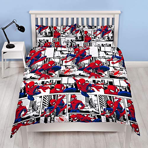 Spiderman Ultimate Metropolis - Funda de edredón para Cama Individual, Reversible, diseño de Dos Caras, Incluye Funda de Almohada a Juego, Edredón Doble