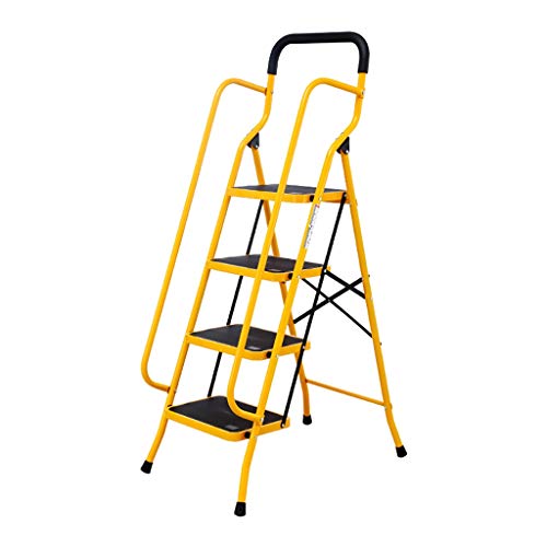 Stepladder Escalera de la banda de rodadura de 4 pasos, escalera plegable portátil con pasamanos de seguridad Pies de goma antideslizantes resistentes de acero y metal, escalera de mano for el hogar 1