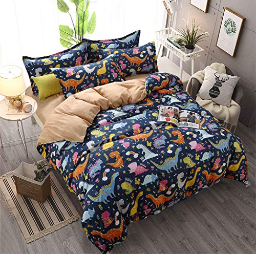 Sticker Superb Ropa de Cama para Niños, Edredón con Estampado de Dinosaurio de Dibujos Animados, Adecuado para Cama de 90/105-180x220 cm (Azul)