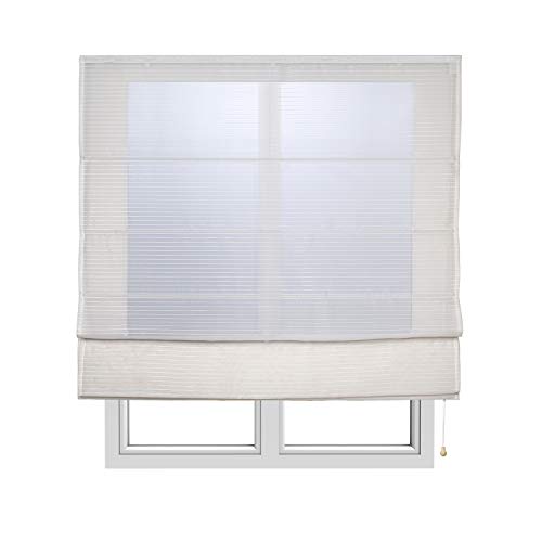 STORESDECO Estor Plegable con Varillas, Estor translúcido para Ventanas y Puertas (120 cm x 175 cm, Rayas Blanco)