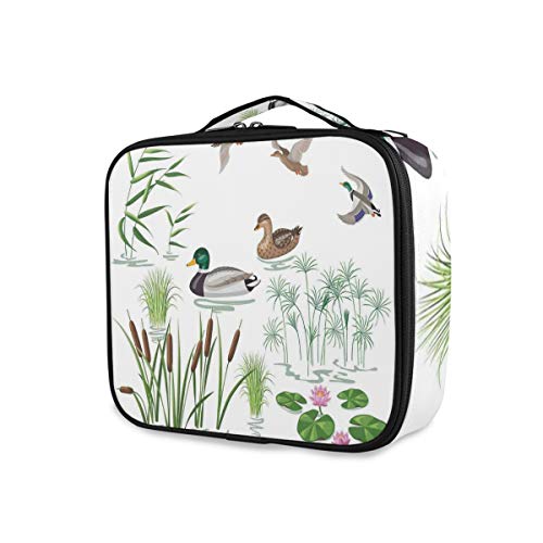 SUGARHE Lago Animales y Plantas con Flores de Lirio Cañas Caña en el Estanque Parque Natural Imprimir,Neceser Maquillaje,Bolsa Cosméticos Organizador Brochas Maquillaje Estuches Portátil