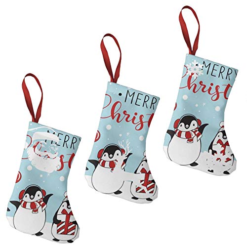 Tarjeta de felicitación con cuatro pingüinos de dibujos animados de Navidad, día festivo, calcetines de decoración de Papá Noel, regalo cálido, 3 paquetes