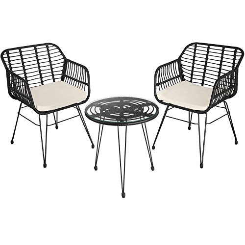 TecTake 800802 Conjunto de jardín, Mobiliario Exterior con Trenzado de poliratán, Juego de Muebles para la terraza, Set de Mesa y sillas de ratán sintético para el Patio (Negro)