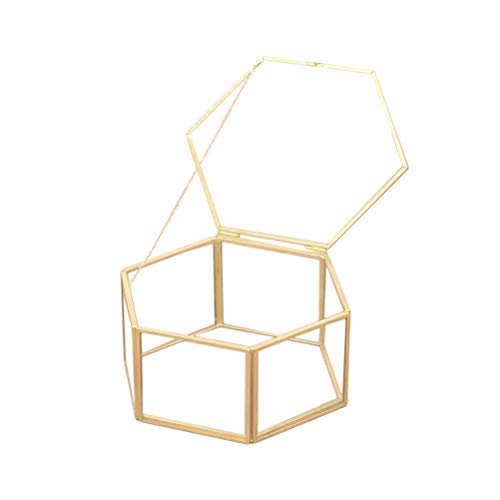 TENDYCOCO Caja de almacenamiento de joyas organizadora de anillos geométricos hexagonales para decoración de bodas de cristal