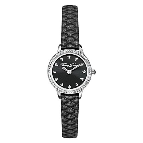 Thomas Sabo Correa de Cuero Negro para Mujer, Esfera Negra, Acero Inoxidable. WA0329-203-203-19