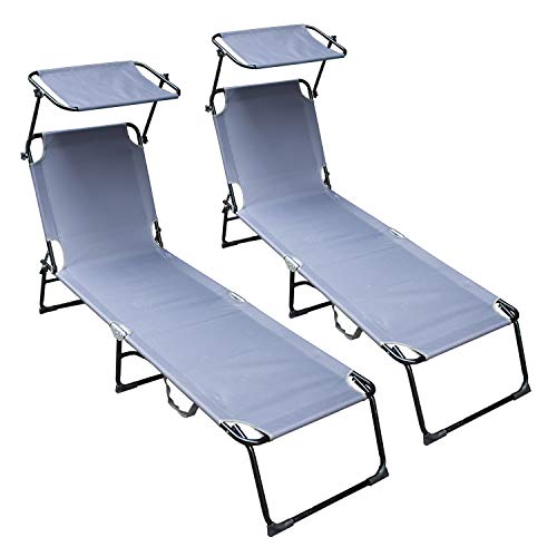 TolleTour Set de 2 Tumbona Plegable Ajustable,Hamaca Jardin Exterior Camping Jardin Playa,Capacidad 110 kg,189x55x27cm,Gris