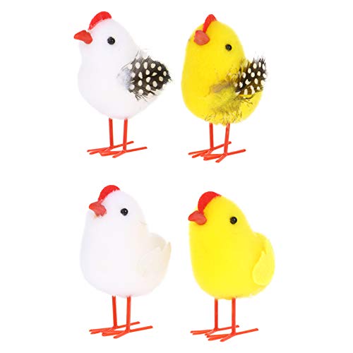 TomaiBaby 4 Piezas Mini Pollo de Pascua Mini Mullido Chick Flocado Modelo Felpa Amarillo Blanco Pollo Figurita Pascua Huevo Relleno para Pascua Actividades de Caza Adorno de Torta