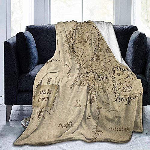 Tonesum Cubierta De Cama,Mantas De Cama,Manta De Franela,Fleece Manta,Lana De Coral,Cubrecamas,Edredón De Vellón De Franela De Mapa De La Tierra Media,Manta De Sofá 102X127CM