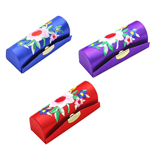 TOPBATHY 3 Piezas de Bordado Retro Patrón de Flores Fundas de Lápiz Labial Titular de Lápiz Labial Cajas de Regalo Caja de Almacenamiento para Niñas Mujeres