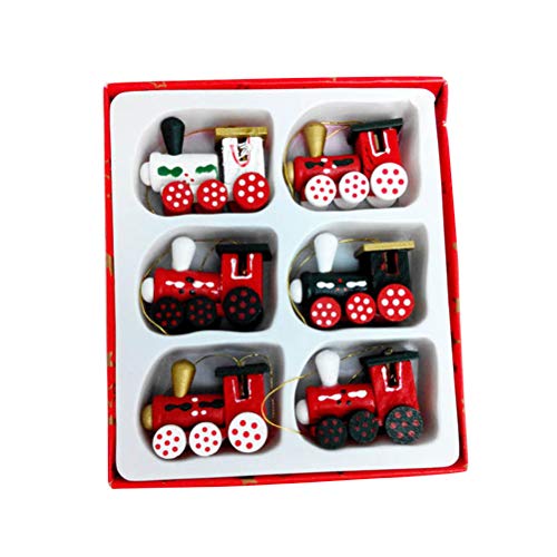 Toyvian Juguete de Tren de Navidad Cabeza de Tren Juguete de Madera Decoración para árbol de Navidad Adornos de Navidad 6 Piezas