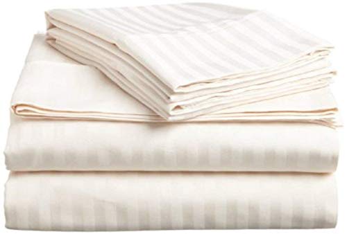 Tula Linen - Juego de Funda de edredón de 1000 Hilos, 5 Piezas, diseño de Rayas,230 x 220 cm, 100% algodón Egipcio, Color Marfil