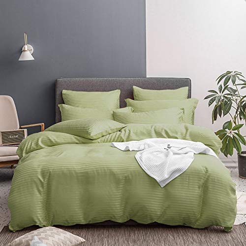 UMI Merryfeel Classic Satin Striped Duvet Cover Set,Brushed Soft Microfiber Bedding.(6 Sizes,12 Colours)(155x220+1x80x80cm,Olive Green)