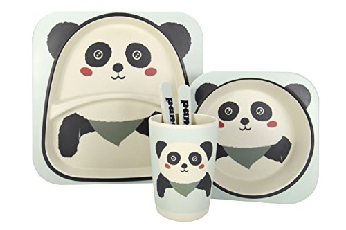 VAJILLA INFANTIL PANDA JOCCA 1740P - FIBRA DE BAMBU - 2 PLATOS (21.3/14.1CM) - VASO - CUCHARA - TENEDOR