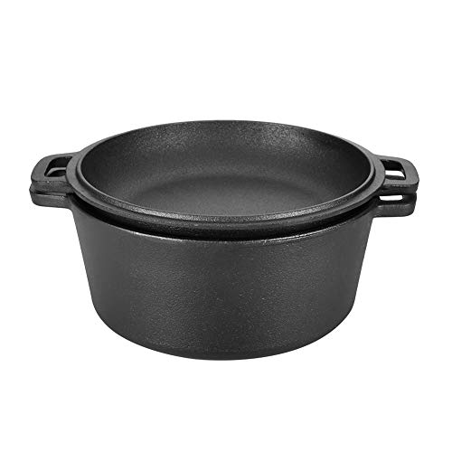 ViaGasaFamido Olla de Hierro Fundido 2 en1 con sartén Cazuela de Horno holandés cazuela sartén sartén sartén Nueva Olla de Hierro Fundido pre-condimentado Ø26cm 4.5L