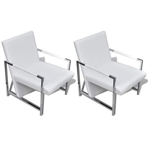 vidaXL 2X Sillones Modernos con Patas Cromadas Tapizado Blanco Asientos Salón