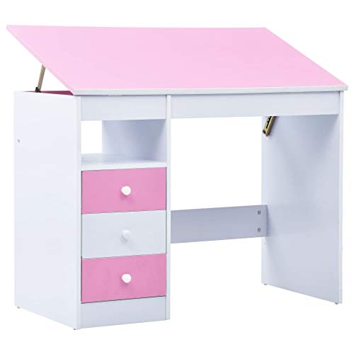 vidaXL Escritorio de Dibujo para Niños Inclinable Mesas Mueble Infantil Casa Oficina de Estudio Trabajar Ajustable Almacenamiento Rosa y Blanco