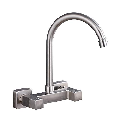 Vinteen Dibujo Manija doble Agujero doble 304 Acero inoxidable Grifo para empotrar en la pared Manija cuadrada Caliente y fría Lavado de la cocina Lavandería cuadrada Lavadero de la piscina Grifo Grif