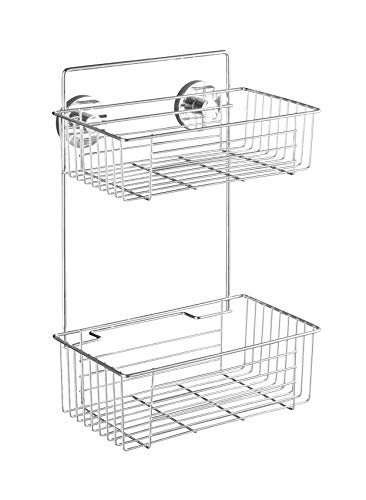 WENKO Vacuum-Loc® estantería Bari 2 repisas - fijar sin taladrar, Acero, 26 x 38 x 17 cm, Cromo