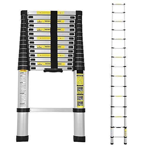 wolketon 4,4M Escalera telescópica de Aluminio Fuerte Estabilidad Escalera plegable Escalera alta multifuncional para loft 15 Escalones Antideslizantes Carga 150 KG