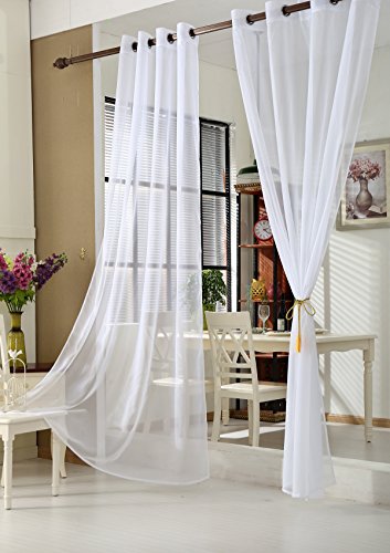 WOLTU Cortinas Translucidas con Ojales Bufanda Moderna para salón habitación y Dormitorio adornar Ventana Anti-UV Respirable 140x245cm 2 Piezas Blanco VH5510ws-2