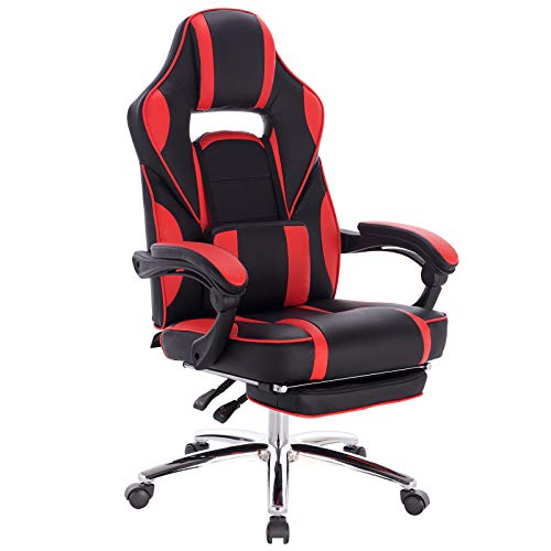 WOLTU Racing Silla, Gaming Silla de Escritorio PC Silla Oficina Silla de Ordenador Silla Giratoria de Oficina Ajustable con Reposapiés Silla Rojo BS25rt