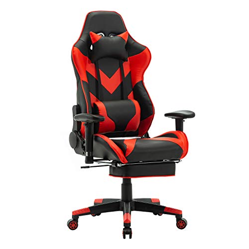 WOLTU Racing Silla, Gaming Silla de Escritorio PU Silla Oficina Silla de Ordenador Silla giratoria de Oficina Ajustable Sillas con Ruedas Rojo BS47rt