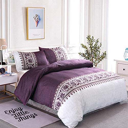 WONGS BEDDING Juego de Funda nórdica púrpura Juego de Cama tamaño 3 Piezas Reversible Juego de edredón Cubierta Moderna Convallaria patrón 2 Fundas de Almohada 240x260cm