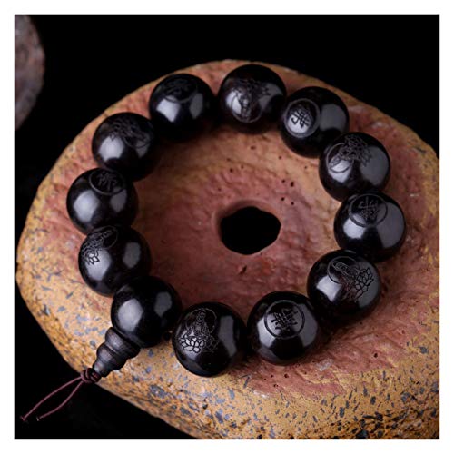 WSJKL Ébano Natural 15 mm 20 mm Perlas budistas Pulseras Pulseras Gran Escultura Buddha Pulsera Hombres Mujeres meditación joyería (Color : Beads 18mm)