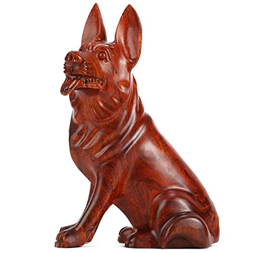 XYFJD Muebles de Escritorio Manualidades Estatua de Caoba Talla de Madera Estatua de Madera Maciza Perro Lobo Rojo Obra Decorativa Adornos Feng Shui (Color : B)