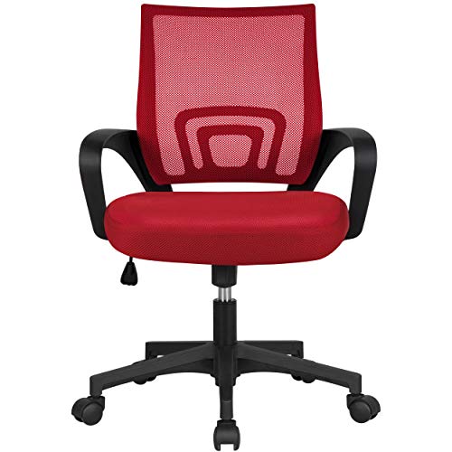 Yaheetech Silla de Oficina Silla de Malla Altura Ajustable para Trabajo Silla Escritorio Ergonómica Giratoria Roja