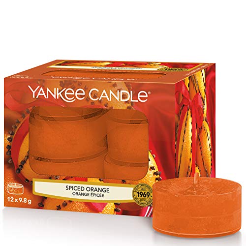 YANKEE CANDLE Naranja especiada Velas de Té Aromáticas Paquete de 12 Unidades, Orange, 8.7x8.3x6.3 cm