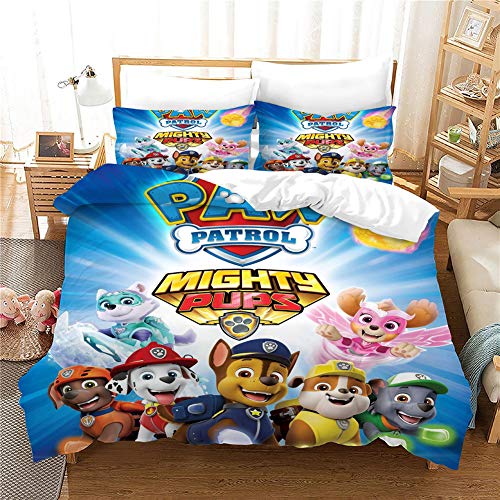 YIHOO Juego de ropa de cama 3D con diseño de Patrulla Canina para niños, adolescentes, niñas, niños, lindos perros, funda de edredón de 3 piezas, 1 funda de edredón y 2 fundas de almohada 01 Superking