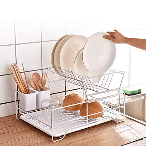 YLCJ Escurreplatos escurridor de Platos Plegable Bandeja de Goteo Bandeja de Goteo de Palillos de Hierro Forjado Multifuncional Cesta de Almacenamiento de Drenaje (Color: Blanco tamaño: 43x34x26cm)