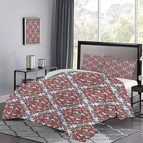 Yoyon Funda de edredón de Patrón Oriental Persa Medio con Efectos artísticos Medievales clásicos Juego de Ropa de Cama con Estampado Ilumina la habitación Azul pálido Rojo