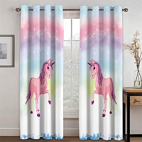 YUNSW Cortinas Decorativas con Patrón De Impresión Digital De Animales Arcoíris, Cortinas Opacas para Sala De Estar, Dormitorio, Cocina, Juego De 2 Piezas