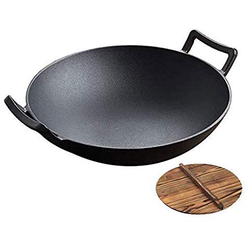 YWYW Wok - Olla de Hierro Fundido Espesado Wok Hogar Wok sin Recubrimiento Antiadherente