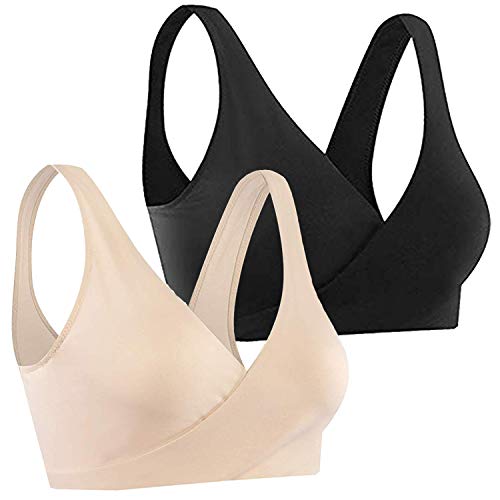 ZUXNZUX Sujetador Lactancia Mujer Maternidad Sujetadores para Premamá Enfermería Sostén Embarazada Amamantamiento Ropa Interior Bralette Sueño Relleno Comodo Transpirable -Beige/Noir S