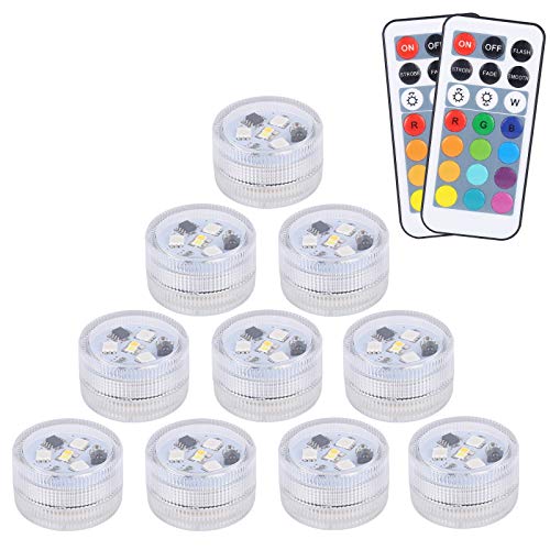 10 pcs Sumergible Luces Luz, ALED LIGHT LED Luces Subacuáticas Impermeable SMD 3528 RGB Humor Luces con Control Remoto IR para Vaso, Tazones, Piscina, Acuario y Decoración de Fiesta