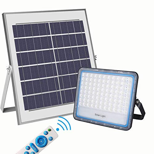 100W Focos LED Exterior Solares Luz Solar Exterior Mando a Distancia 6000K Luz Blanca IP67 Impermeable Foco Solar 176 LEDs 5000 LM Iluminación Solar Dura Toda la Noche