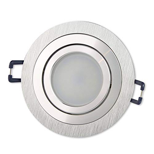 10x Downlight LED acero inoxidable cepillado - redondo 5W blanco cálido 12V plano - Downlight MR16 giratorio - 75-85mm agujero de perforación empotrado - Techos de focos - Foco